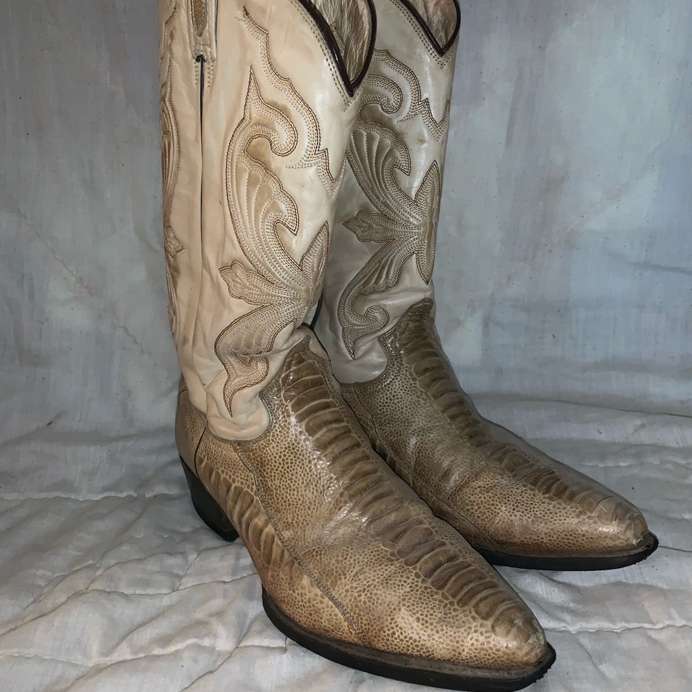 Vintage Tony Lama Ostrich Leg Cowboy Boots